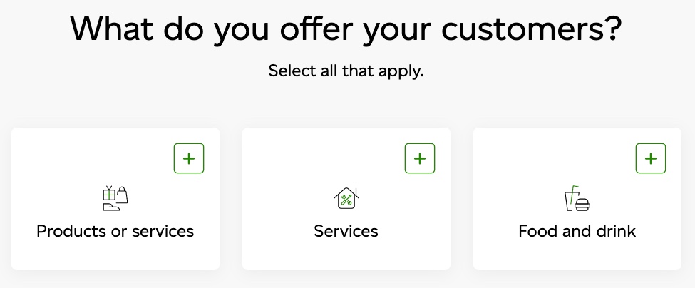 Screenshot displaying the business categories served by Clover's payment solutions.