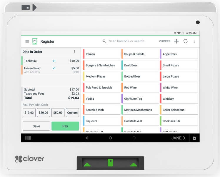 Screenshot of the payment dashboard by Clover.