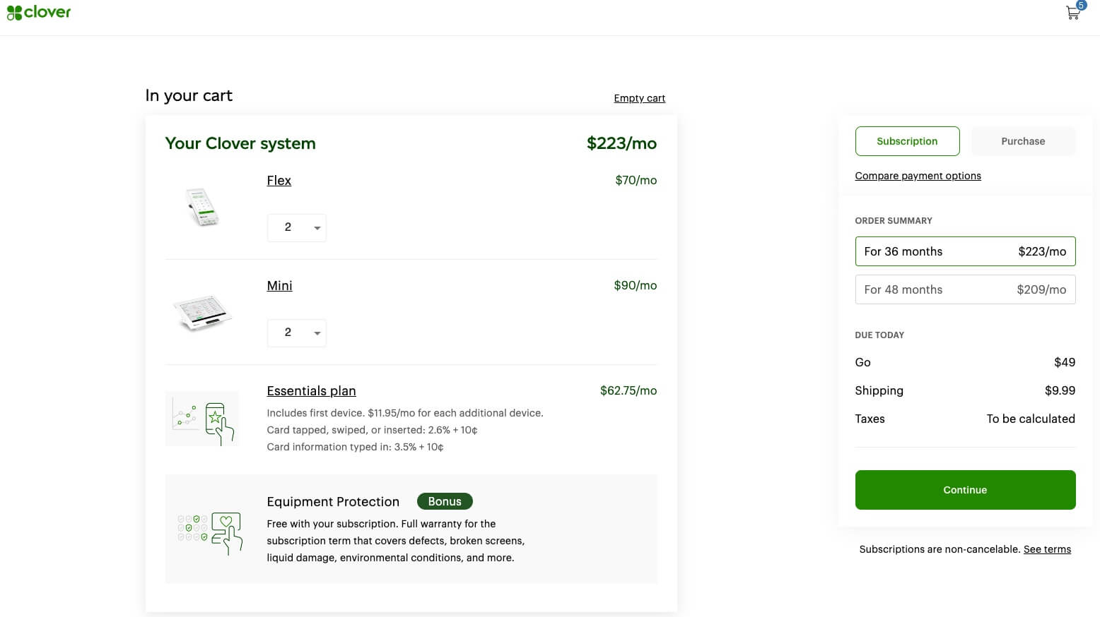 Screenshot showing the order summary of Clover payment solutions