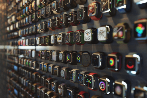 a wall full of smart watches.